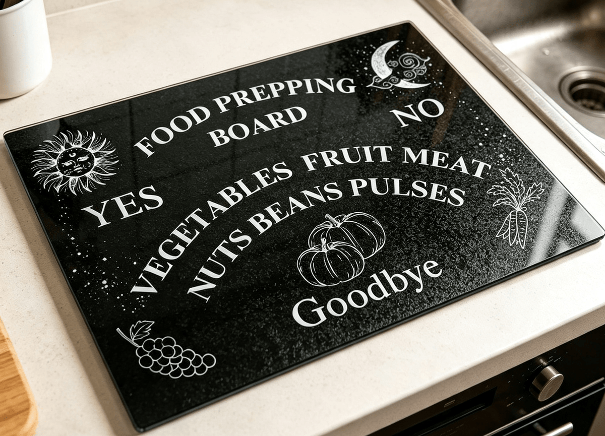 Ouija Inspired Tempered Glass Cutting Board, Celestial Kitchen Decor - Oh My Gothness