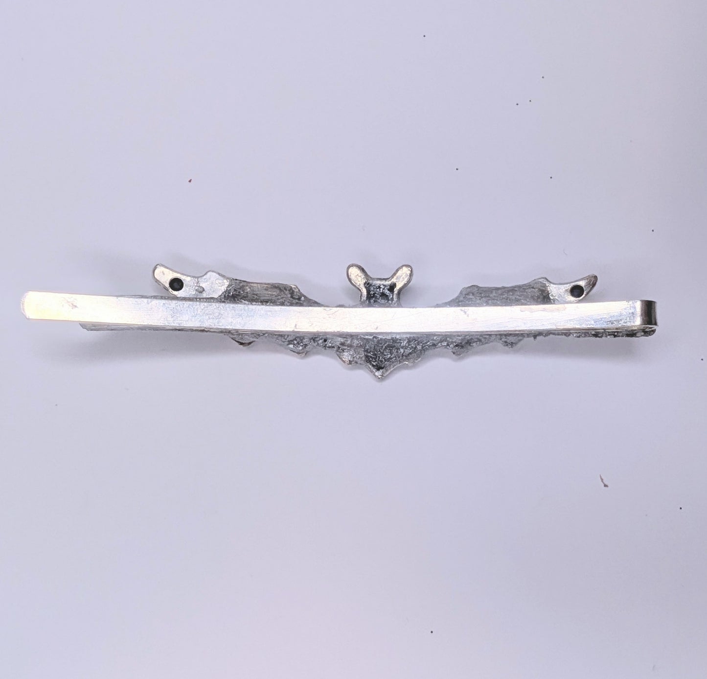 Handmade Bat Hair Slide in Silver Tone Metal and Iridescent Diamantes. Cute Gothic Hair Accessory