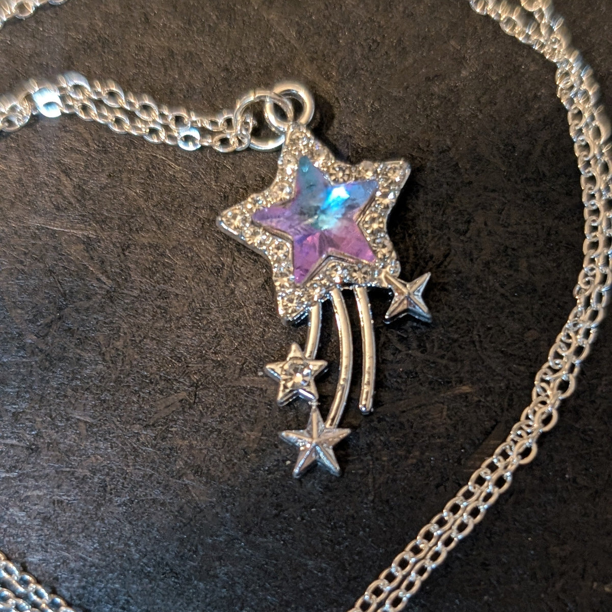 Hand Made Sparkly Light Champagne Pink Star Meteor Pendant Necklace