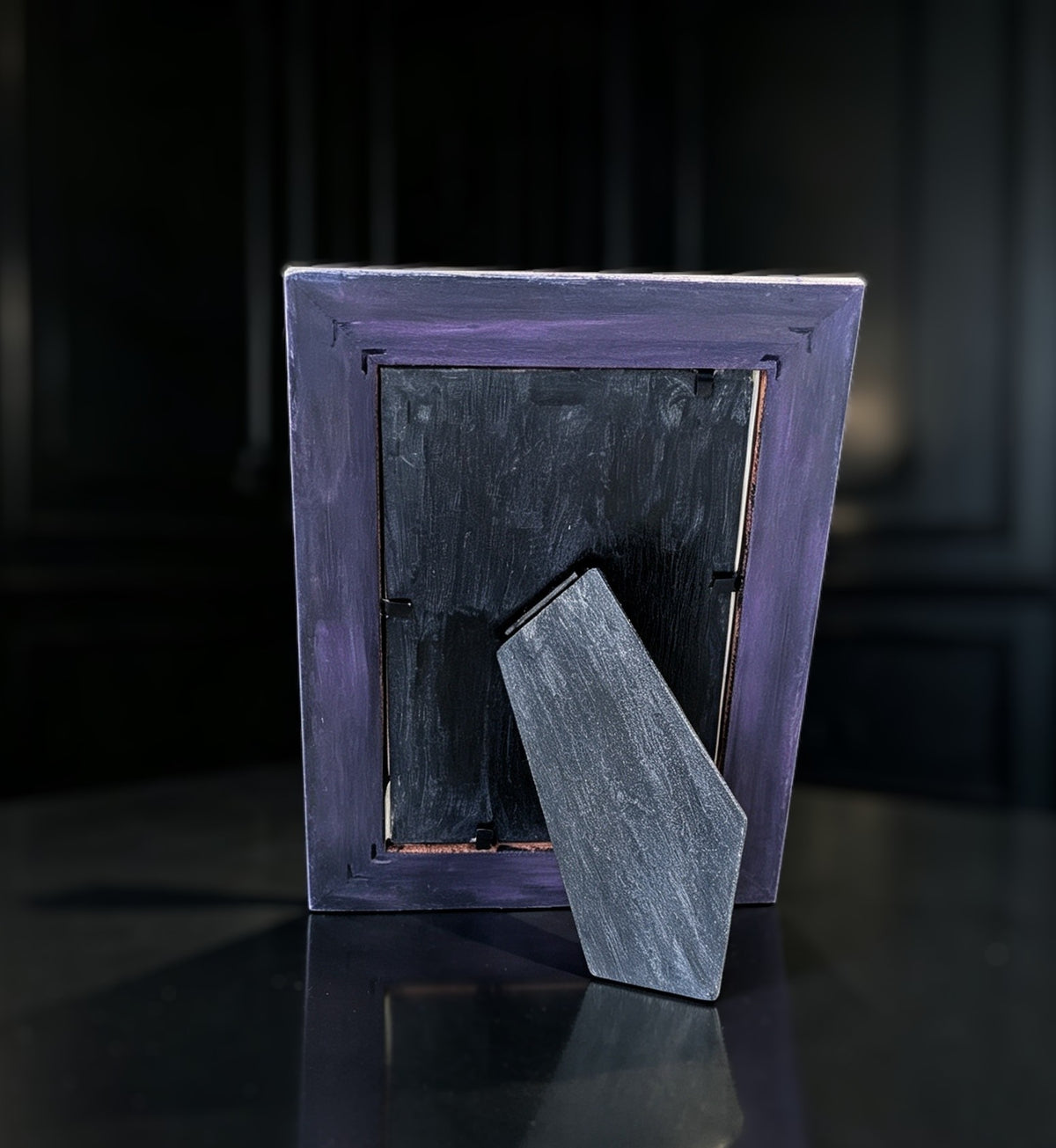4 x 6" Picture Frame Portrait Freestanding. Metallic Purple and Silver Celestial with Diamante Design.
