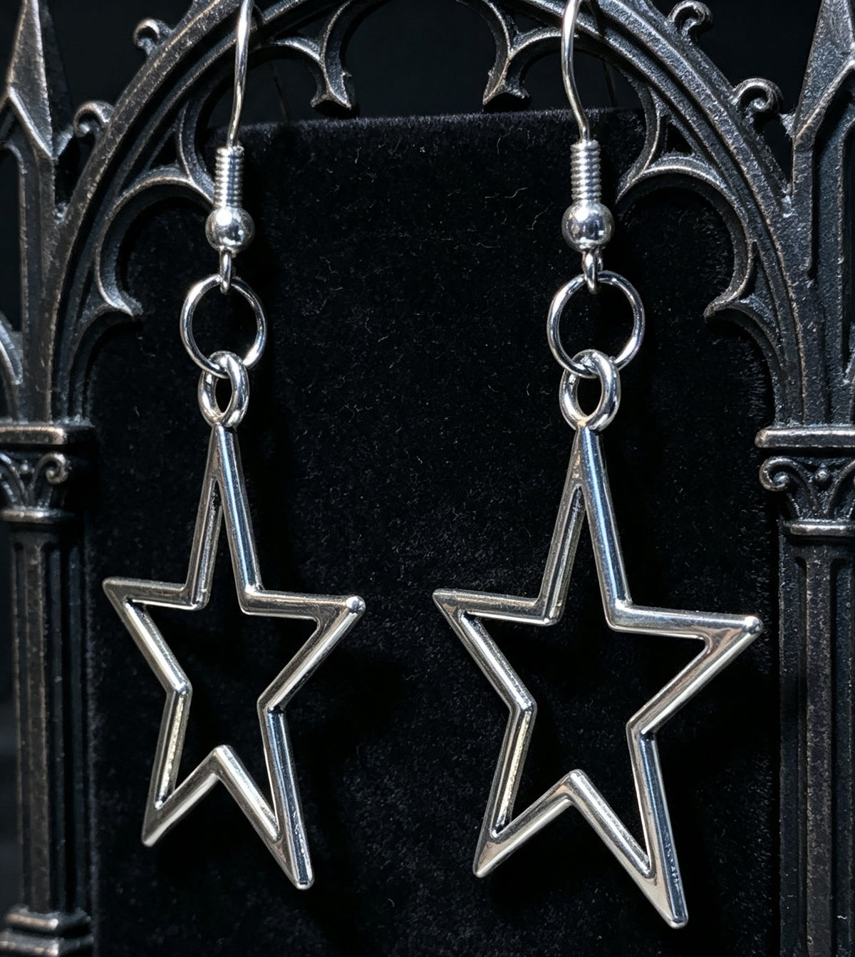2 Pairs of Handmade Gothic Star Dangle Drop Earrings.