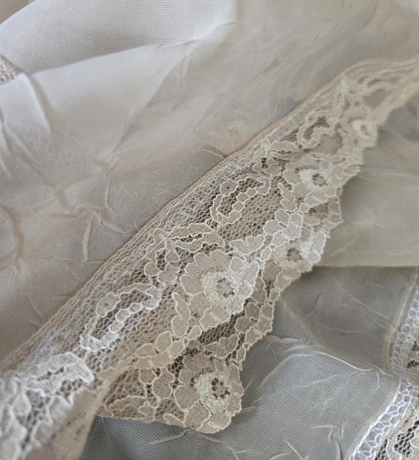 Taupe Crinkle Chiffon & Lace Veil Long Mantilla Victorian Catholic Gothic Bride Costume - Oh My Gothness