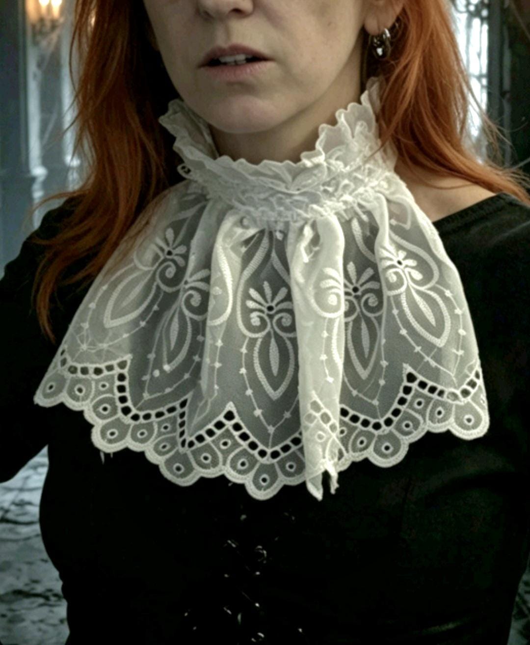 White Lace Ruffle Jabot Cravat Victorian Neck Frill Whitby Fancy Dress Gothic Costume - Oh My Gothness