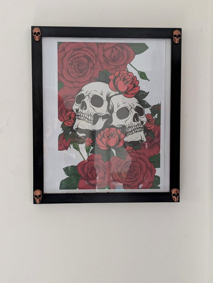 10 x 12" Picture Frame. Portrait Wall Hanging. Black with Copper Skulls. Gothic Home Decor Gift - Oh My Gothness