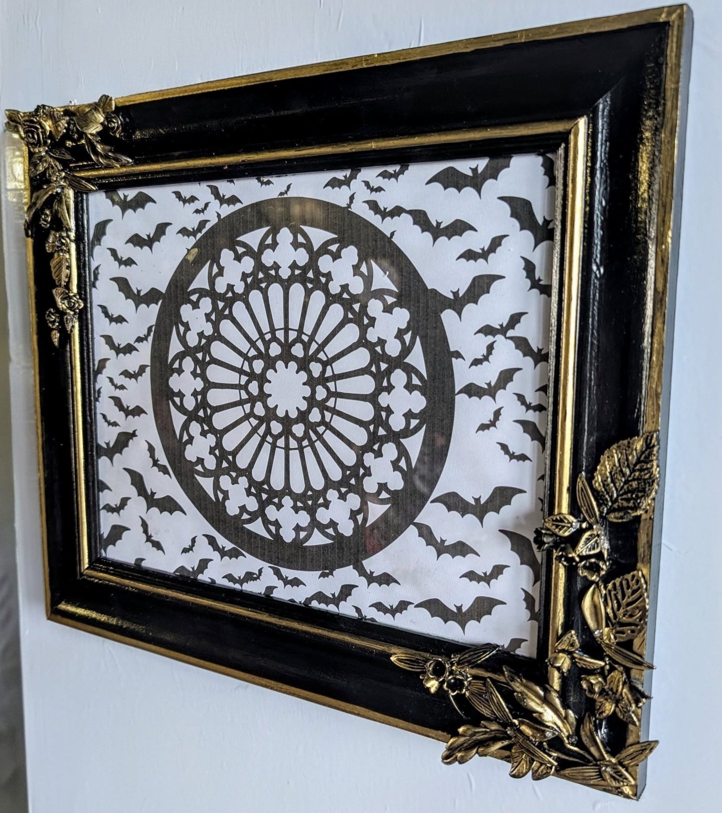 10 x 8" Black Gold Foliage and Flowers Wooden Landscape Picture Frame. Home Decor Gift - Oh My Gothness