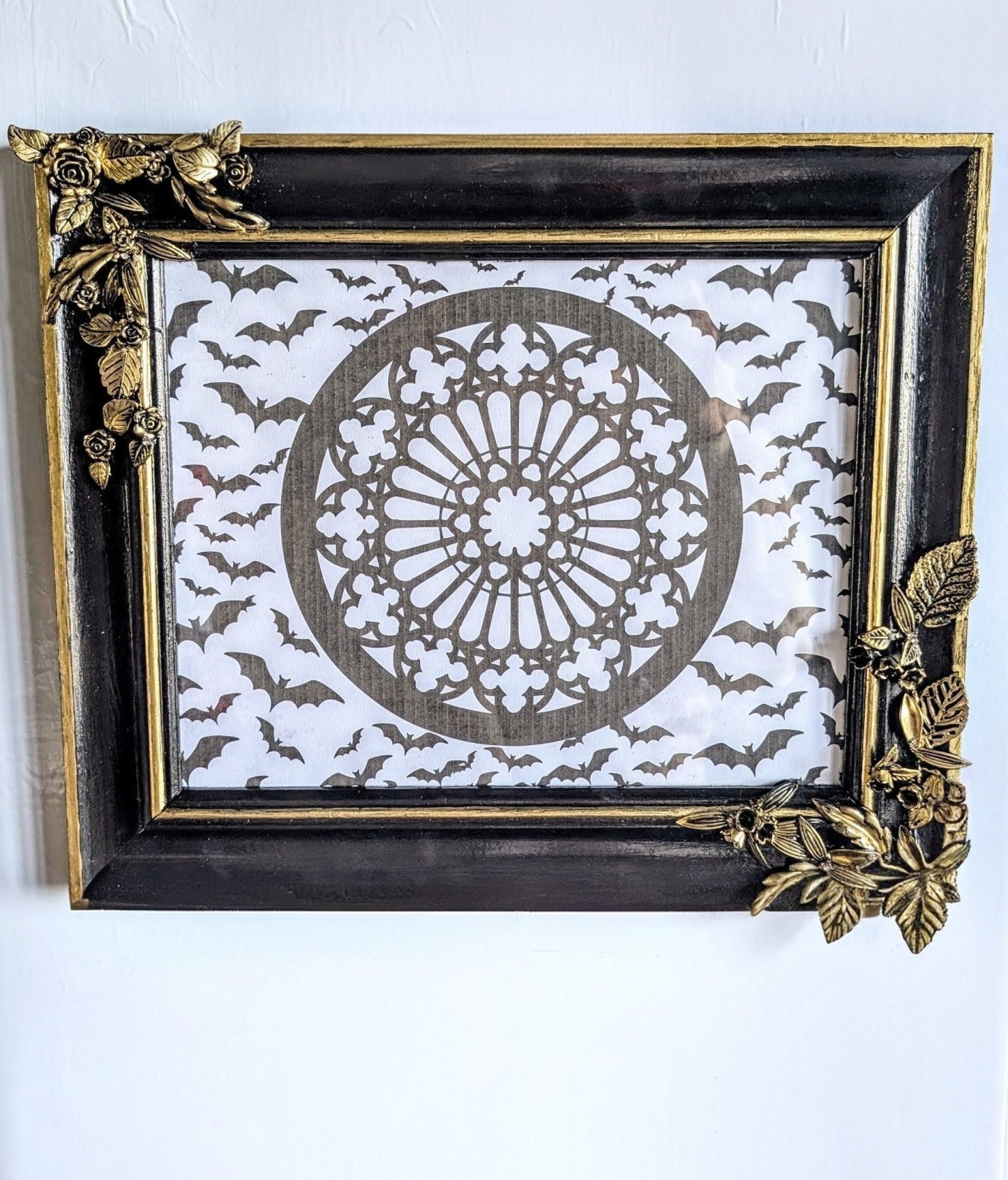 10 x 8" Black Gold Foliage and Flowers Wooden Landscape Picture Frame. Home Decor Gift - Oh My Gothness