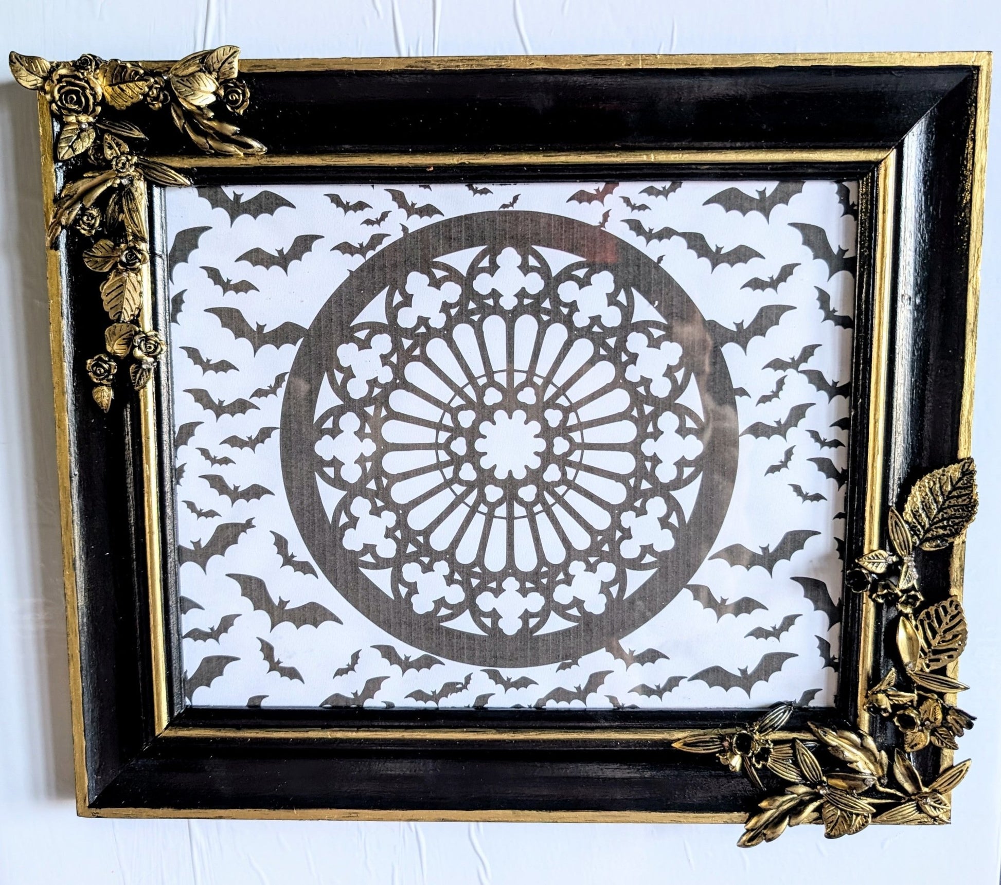 10 x 8" Black Gold Foliage and Flowers Wooden Landscape Picture Frame. Home Decor Gift - Oh My Gothness