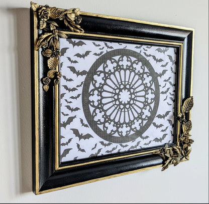 10 x 8" Black Gold Foliage and Flowers Wooden Landscape Picture Frame. Home Decor Gift - Oh My Gothness