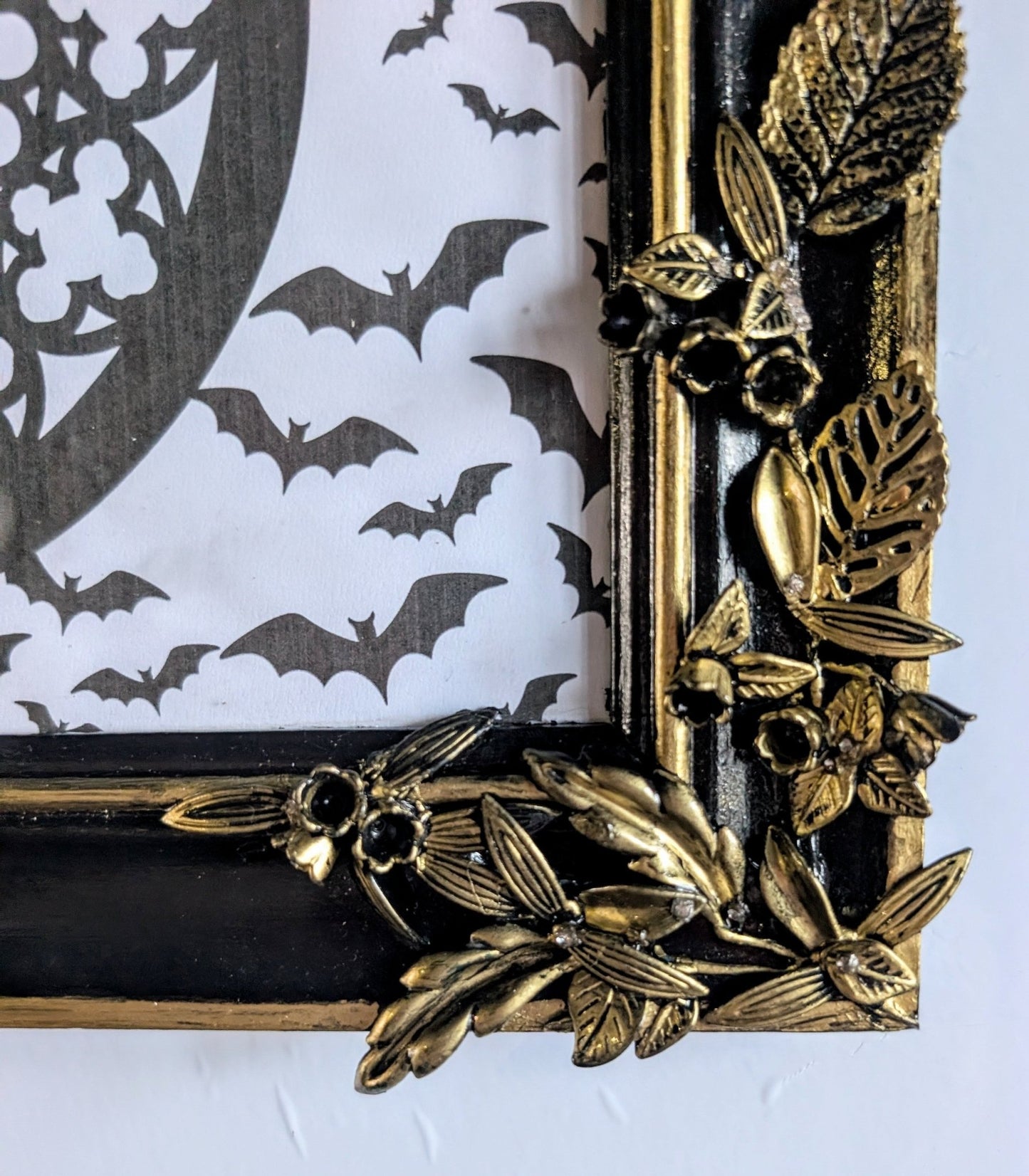 10 x 8" Black Gold Foliage and Flowers Wooden Landscape Picture Frame. Home Decor Gift - Oh My Gothness
