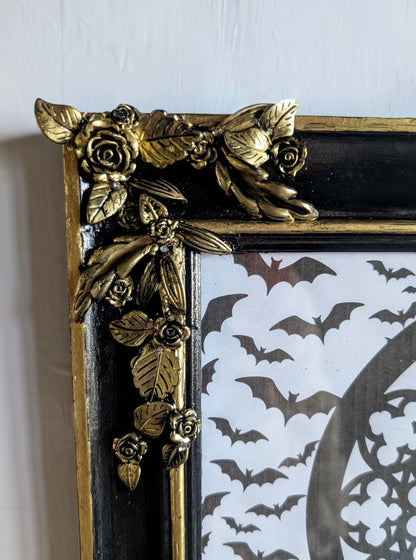 10 x 8" Black Gold Foliage and Flowers Wooden Landscape Picture Frame. Home Decor Gift - Oh My Gothness
