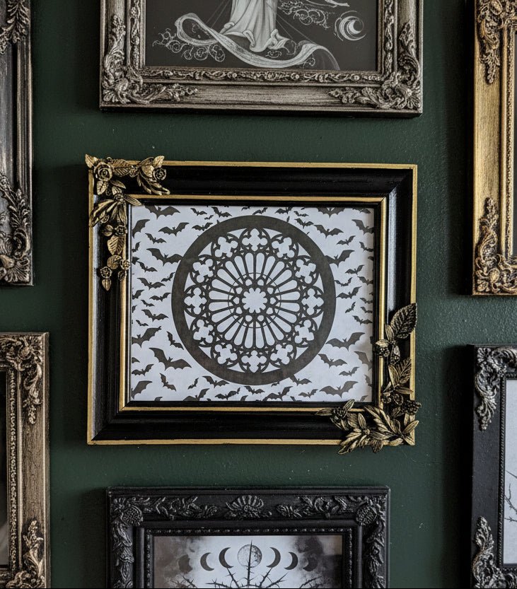 10 x 8" Black Gold Foliage and Flowers Wooden Landscape Picture Frame. Home Decor Gift - Oh My Gothness