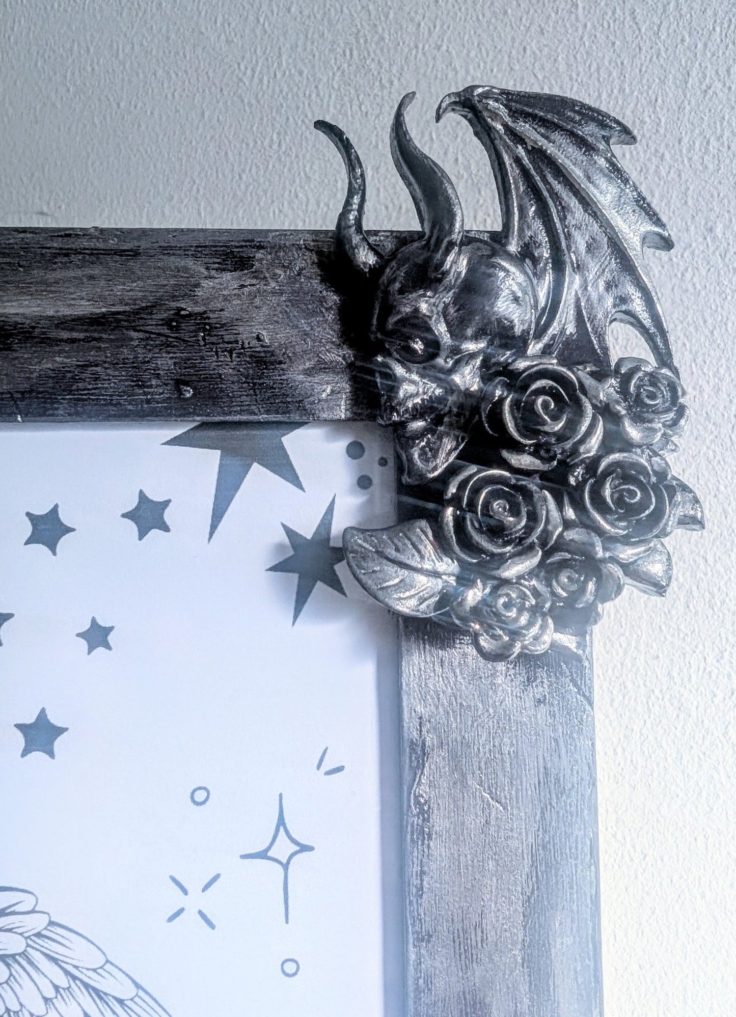 10 x 8" Dark Purple Silver Distressed Style Gothic Skull Angels Wall Hanging / Freestanding Portrait Wooden Photo Frame - Oh My Gothness