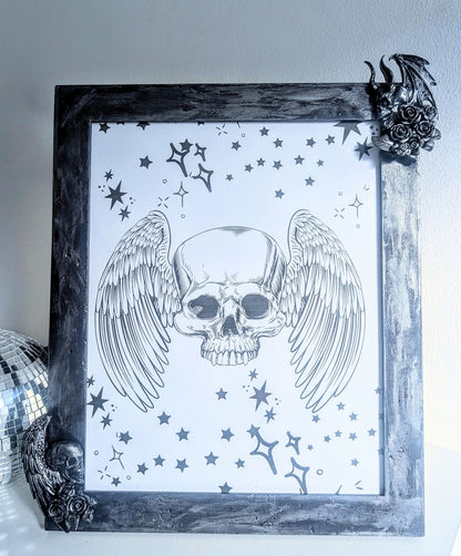 10 x 8" Dark Purple Silver Distressed Style Gothic Skull Angels Wall Hanging / Freestanding Portrait Wooden Photo Frame - Oh My Gothness