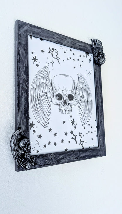 10 x 8" Dark Purple Silver Distressed Style Gothic Skull Angels Wall Hanging / Freestanding Portrait Wooden Photo Frame - Oh My Gothness