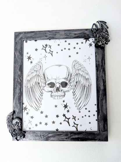 10 x 8" Dark Purple Silver Distressed Style Gothic Skull Angels Wall Hanging / Freestanding Portrait Wooden Photo Frame - Oh My Gothness