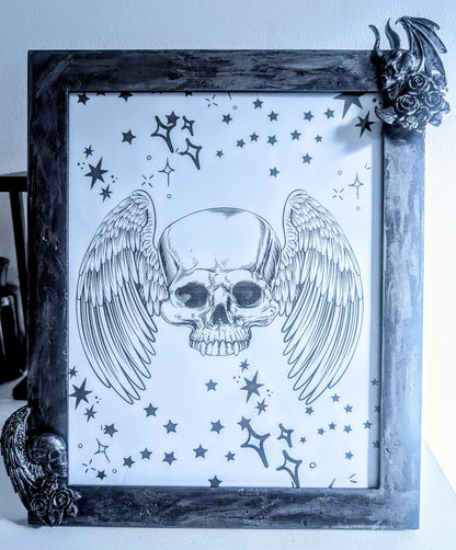 10 x 8" Dark Purple Silver Distressed Style Gothic Skull Angels Wall Hanging / Freestanding Portrait Wooden Photo Frame - Oh My Gothness