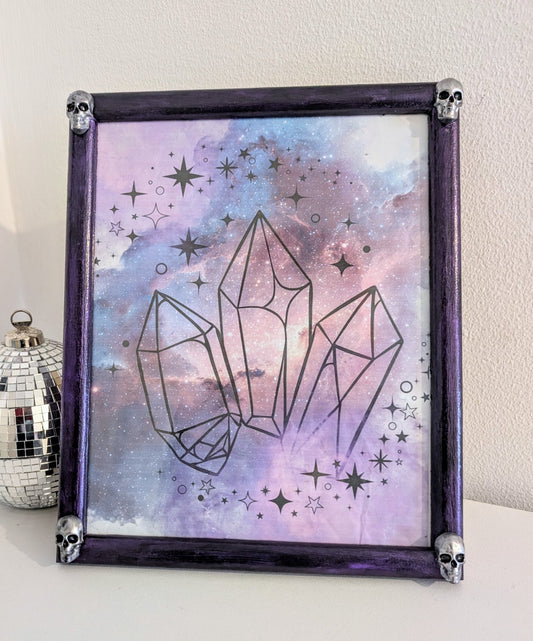 10 x 8" Picture Frame Metallic Purple with Silver Skulls. Free-standing Portrait - Gothic Home Decor - Oh My Gothness