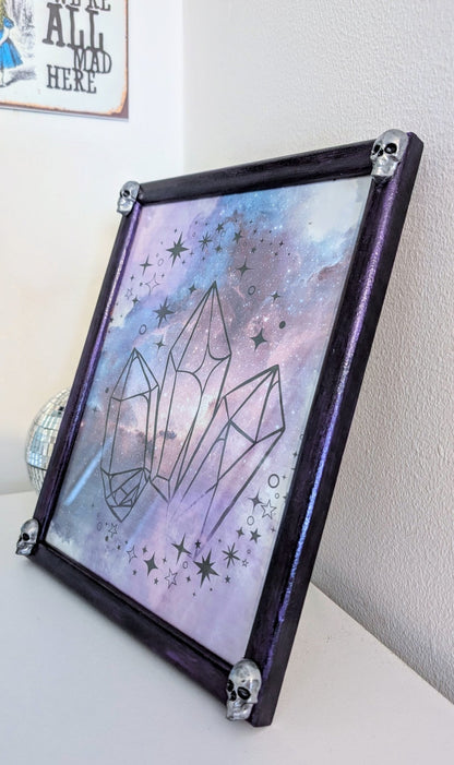10 x 8" Picture Frame Metallic Purple with Silver Skulls. Free-standing Portrait - Gothic Home Decor - Oh My Gothness