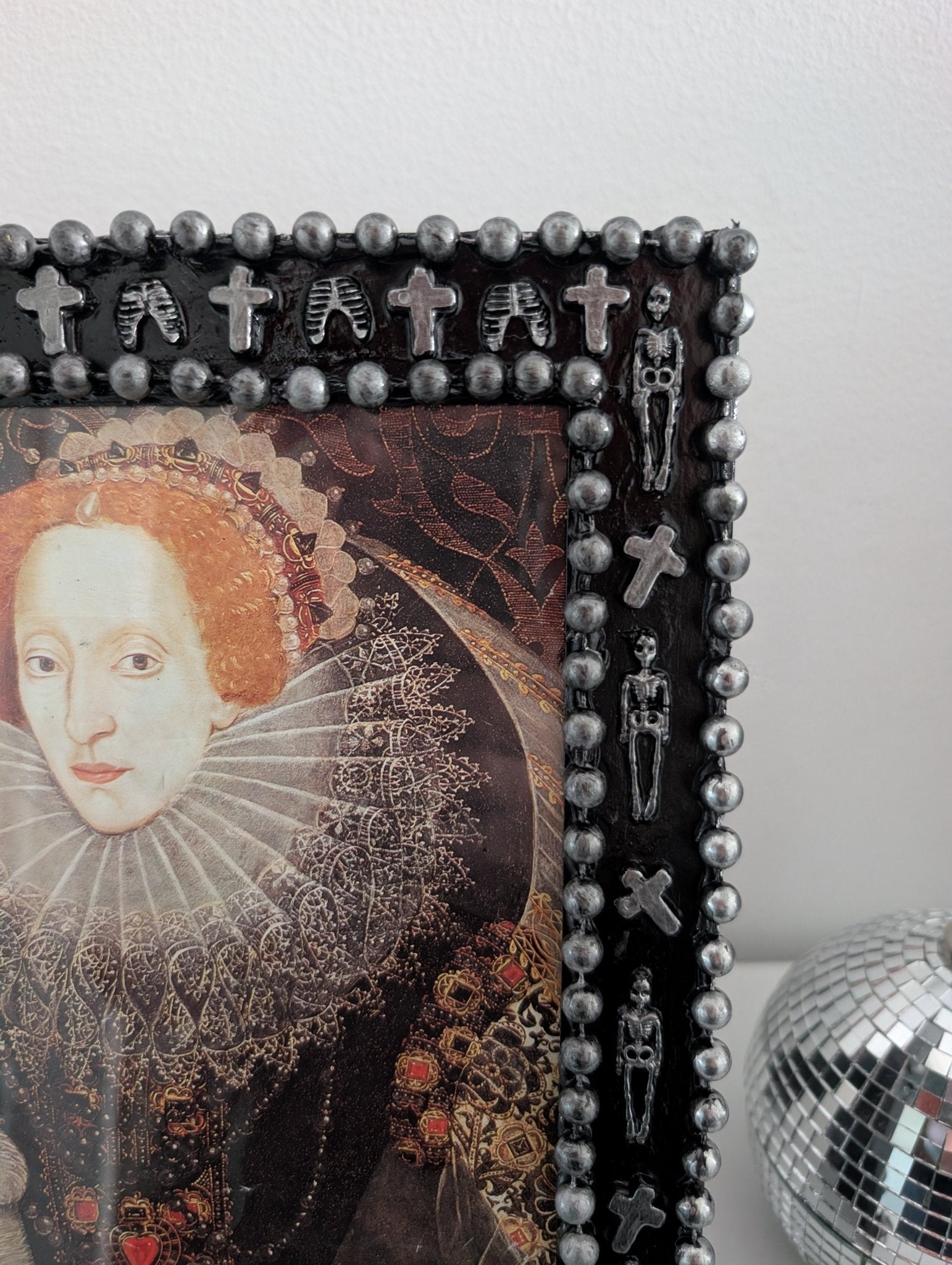 10 x 8" Portrait Freestanding Picture Frame. Black + Silver Crosses, Skeletons, Rib Cage. Spooky Goth Home Decor - Oh My Gothness