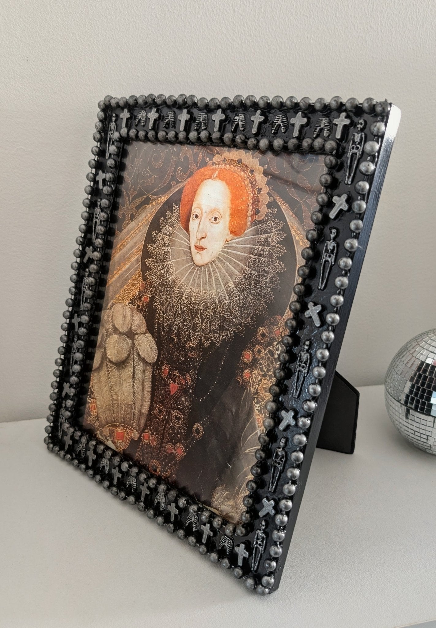 10 x 8" Portrait Freestanding Picture Frame. Black + Silver Crosses, Skeletons, Rib Cage. Spooky Goth Home Decor - Oh My Gothness