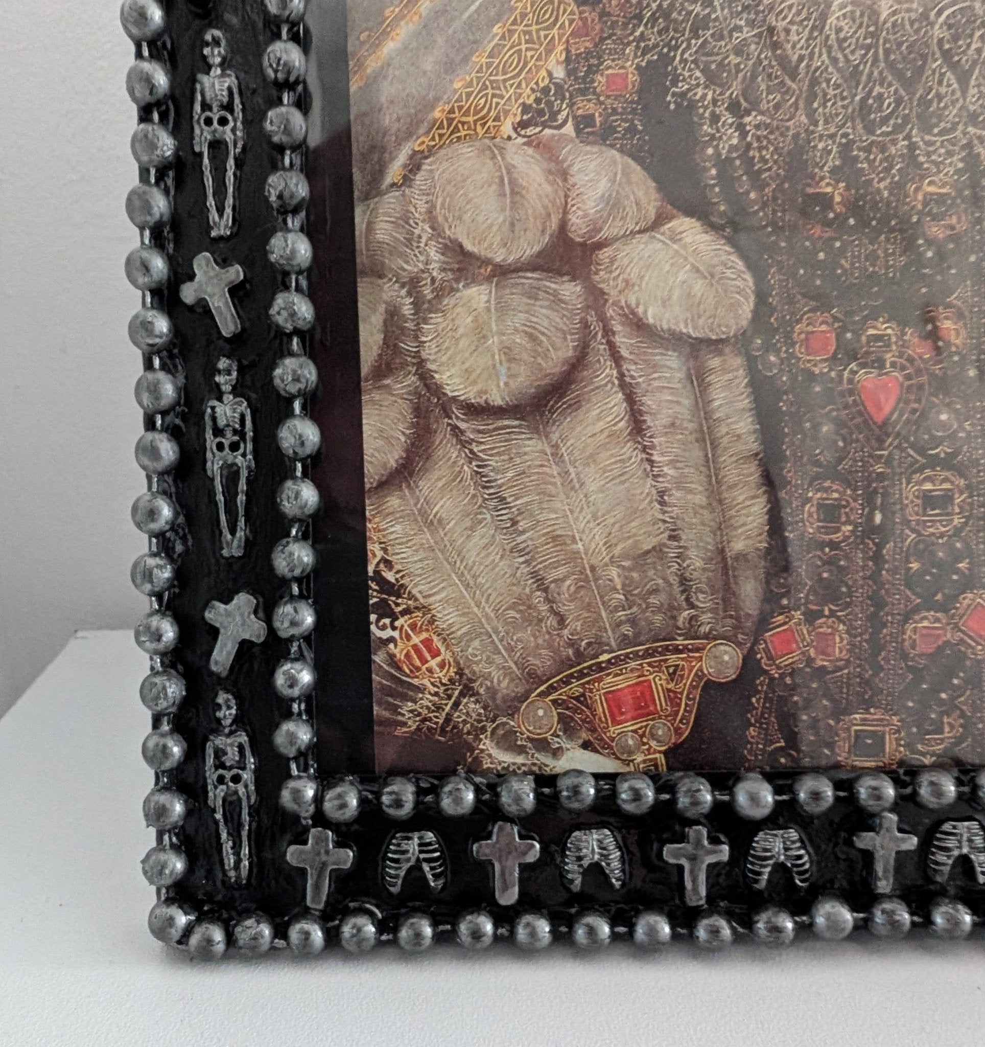 10 x 8" Portrait Freestanding Picture Frame. Black + Silver Crosses, Skeletons, Rib Cage. Spooky Goth Home Decor - Oh My Gothness