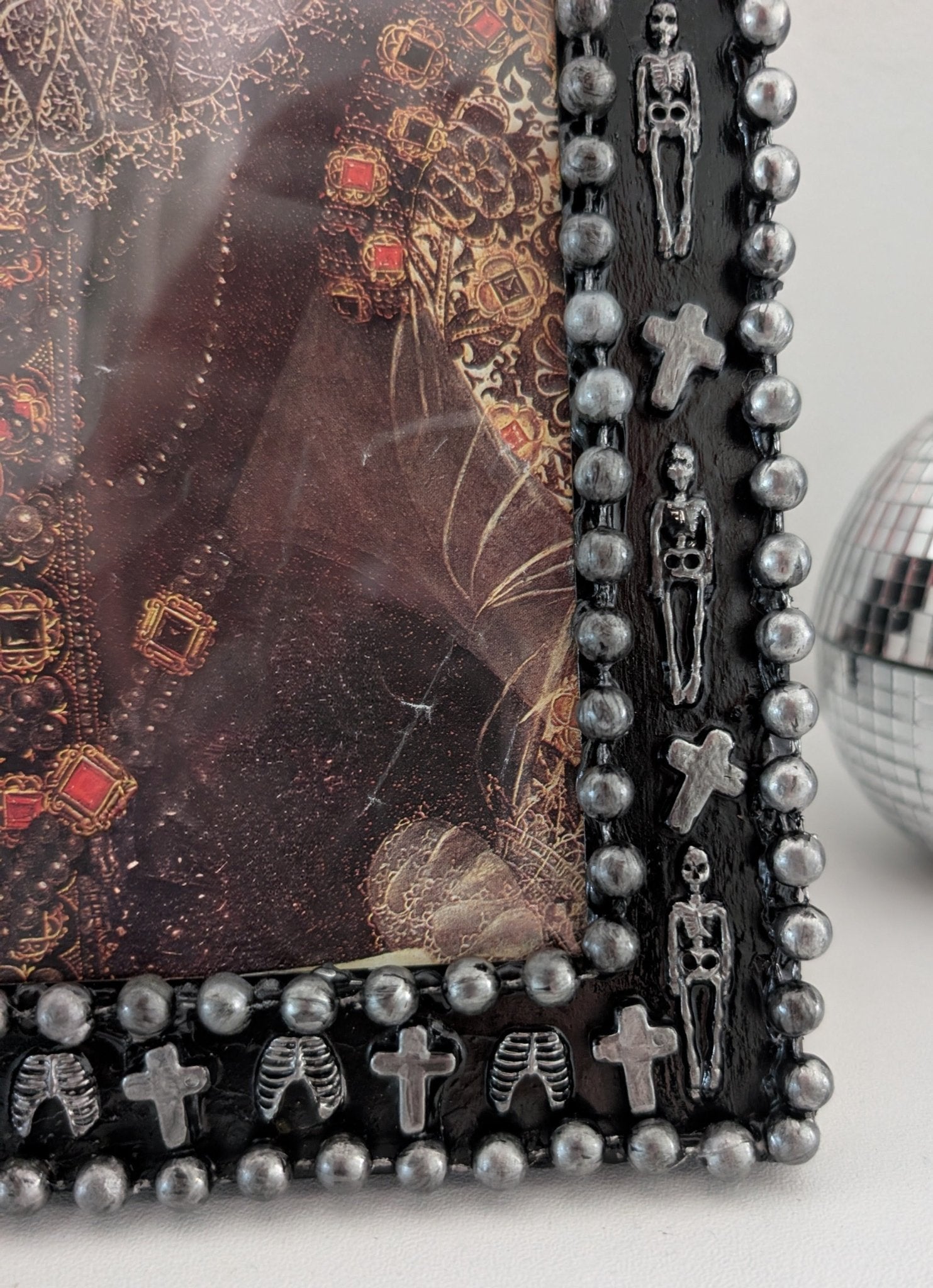 10 x 8" Portrait Freestanding Picture Frame. Black + Silver Crosses, Skeletons, Rib Cage. Spooky Goth Home Decor - Oh My Gothness