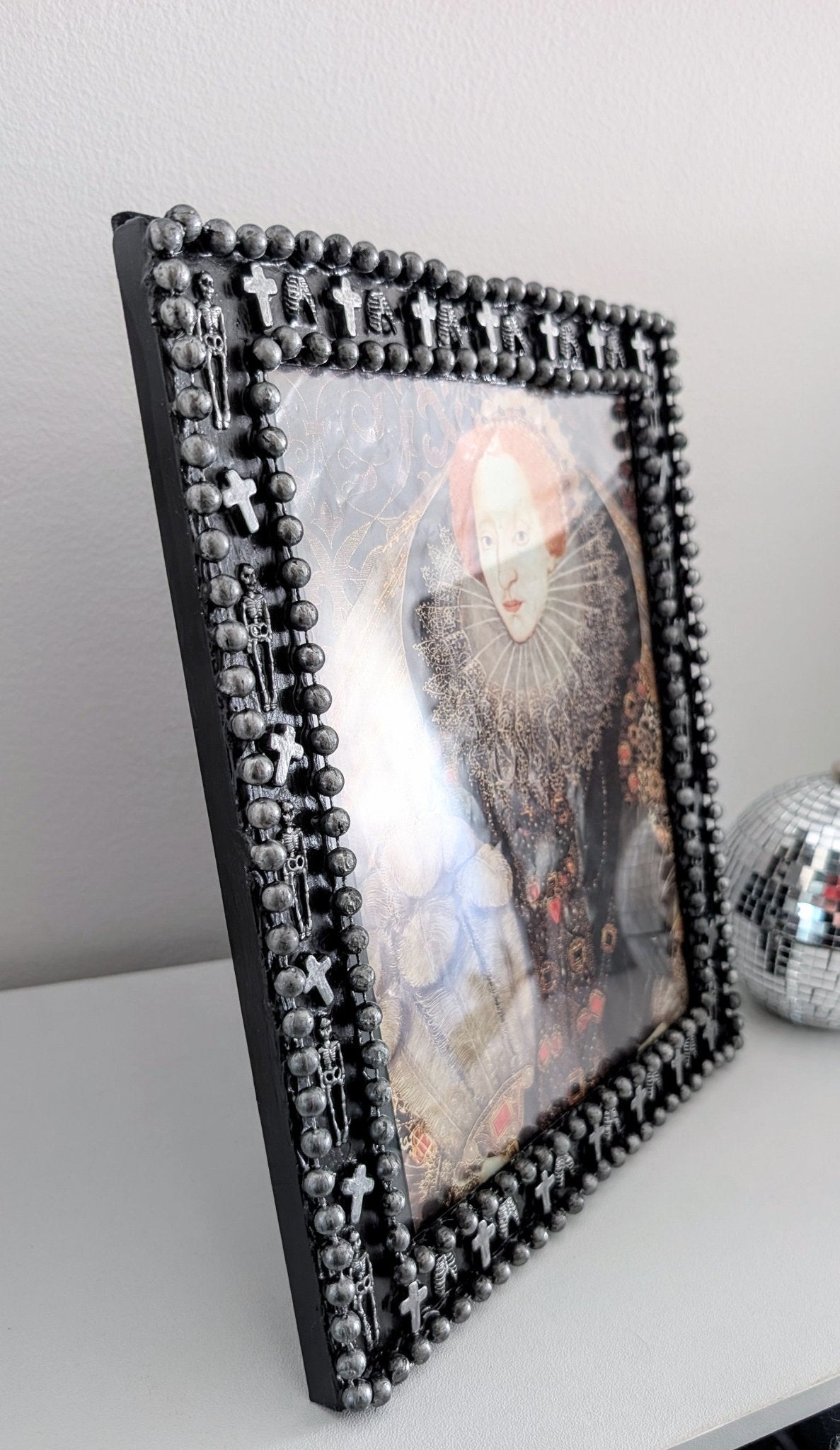 10 x 8" Portrait Freestanding Picture Frame. Black + Silver Crosses, Skeletons, Rib Cage. Spooky Goth Home Decor - Oh My Gothness
