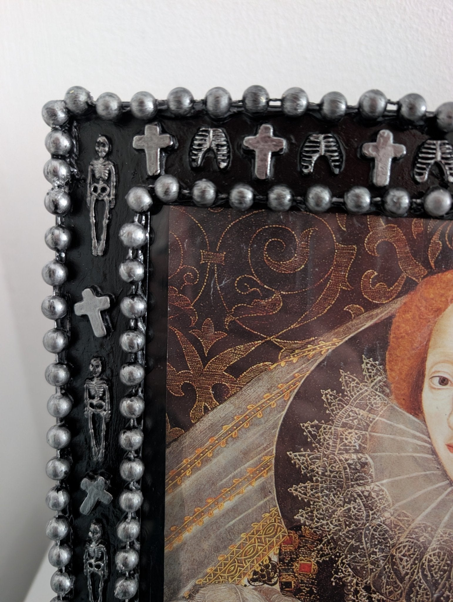 10 x 8" Portrait Freestanding Picture Frame. Black + Silver Crosses, Skeletons, Rib Cage. Spooky Goth Home Decor - Oh My Gothness
