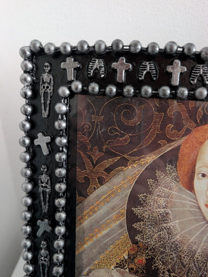 10 x 8" Portrait Freestanding Picture Frame. Black + Silver Crosses, Skeletons, Rib Cage. Spooky Goth Home Decor - Oh My Gothness
