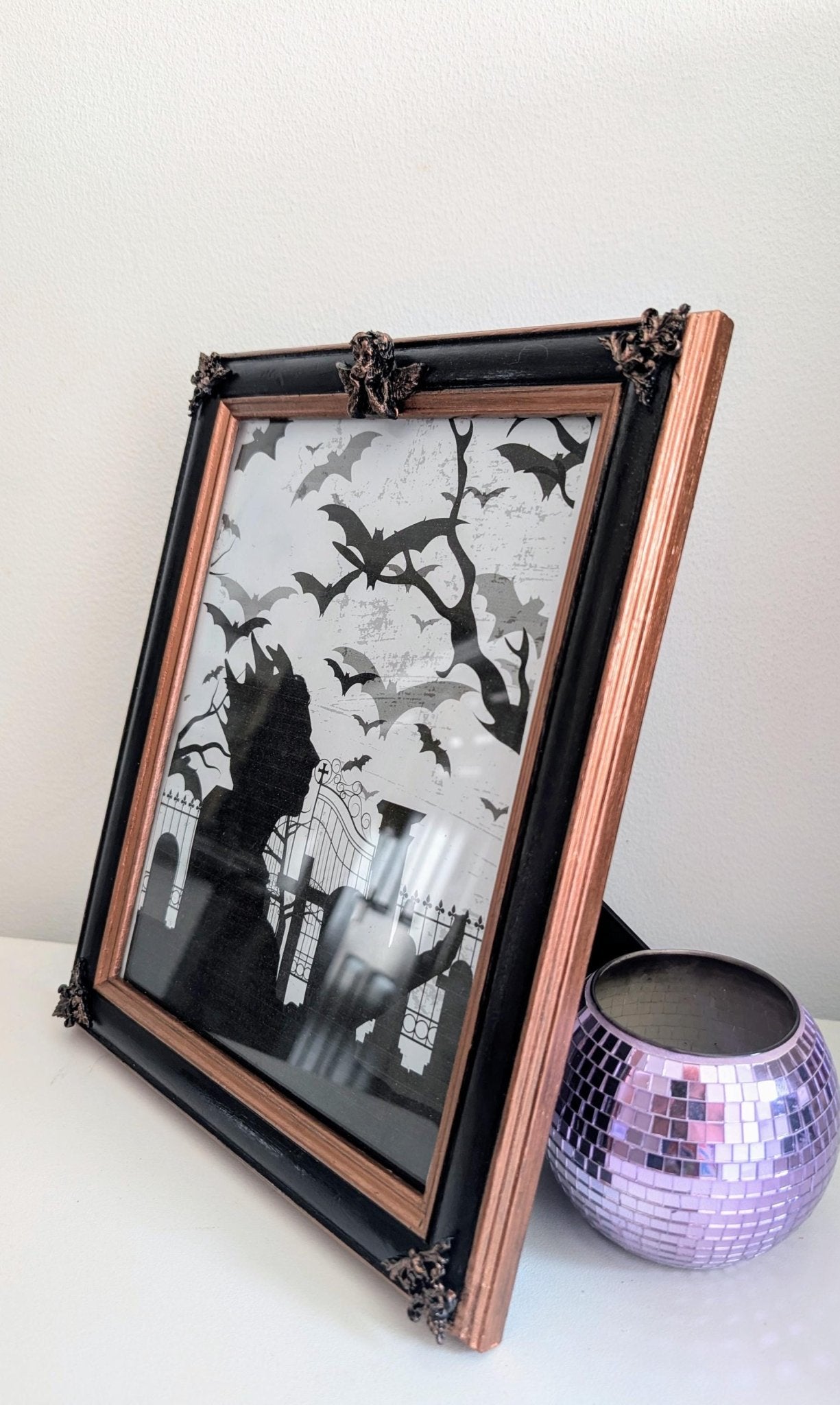 10 x 8" portrait freestanding picture photo frame. Copper/bronze tone and black with cherubs and decorative corner detailing goth home gift - Oh My Gothness