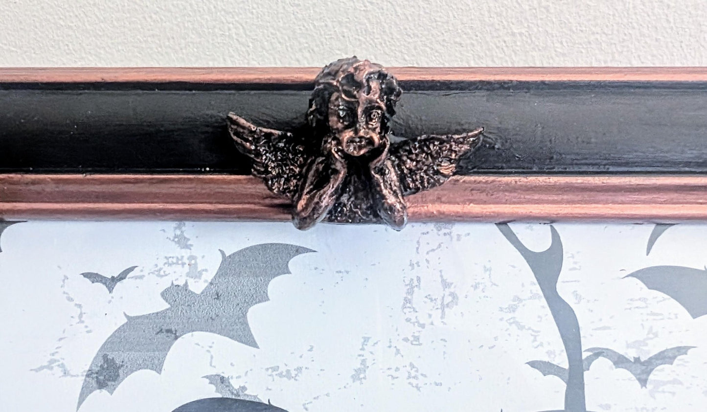 10 x 8" portrait freestanding picture photo frame. Copper/bronze tone and black with cherubs and decorative corner detailing goth home gift - Oh My Gothness