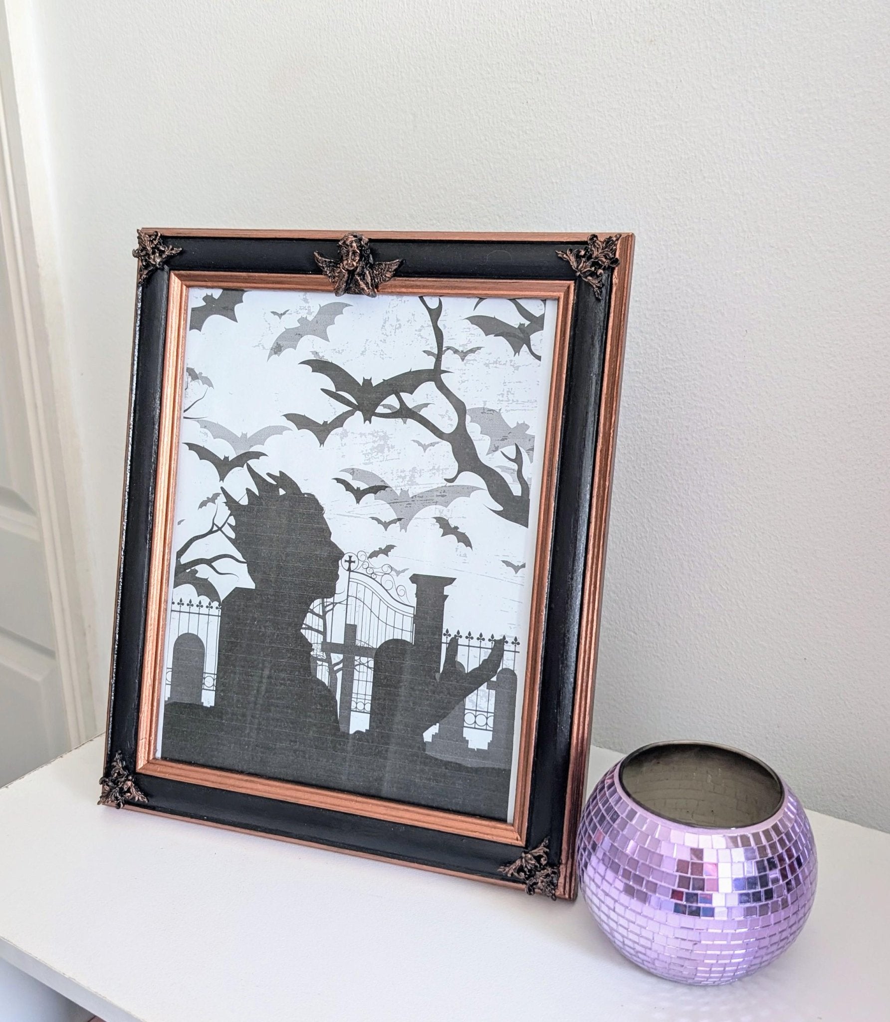 10 x 8" portrait freestanding picture photo frame. Copper/bronze tone and black with cherubs and decorative corner detailing goth home gift - Oh My Gothness