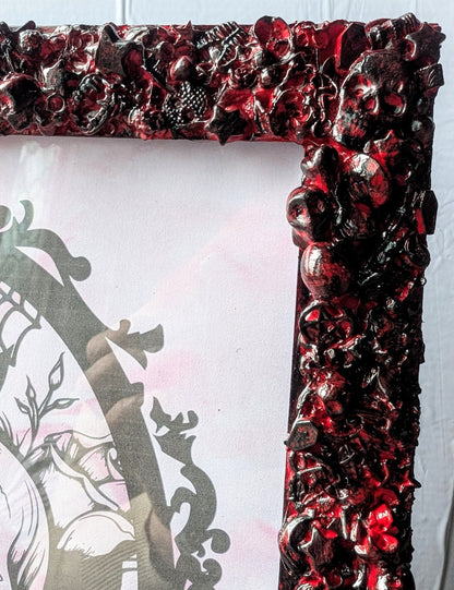 10 x 8" Portrait Picture Frame Freestanding Blood Red Black Gothic Hand Embellished Gothic Horror House Decor Gift - Oh My Gothness