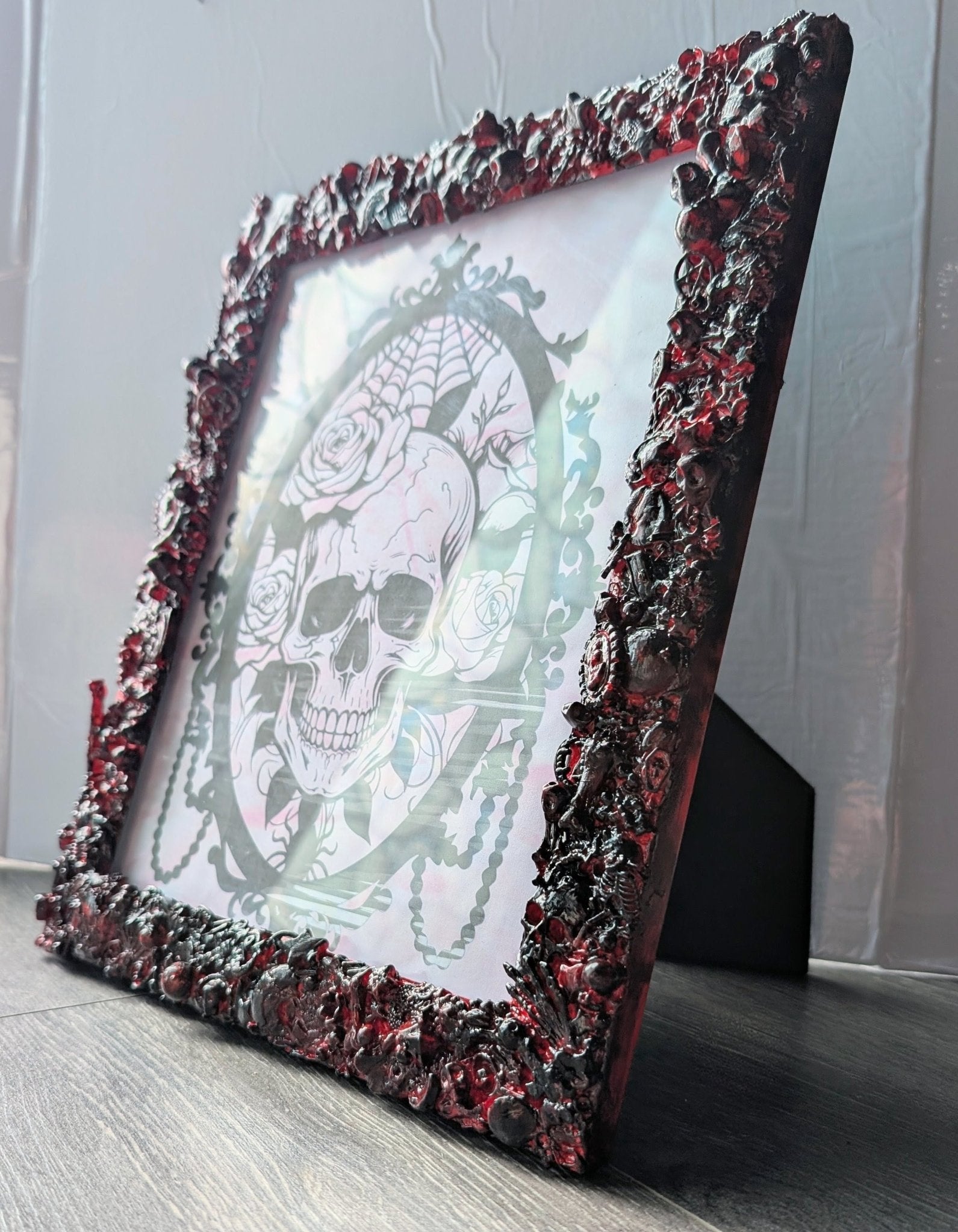 10 x 8" Portrait Picture Frame Freestanding Blood Red Black Gothic Hand Embellished Gothic Horror House Decor Gift - Oh My Gothness