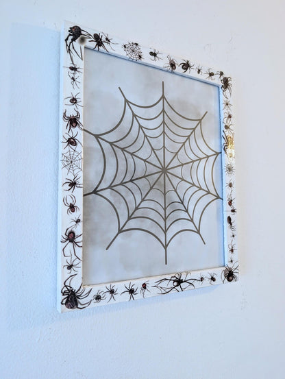 10 x 8" wall hanging arachnids picture photo frame. Portrait landscape. White wooden spiders unique home decor house accent gothic gift - Oh My Gothness