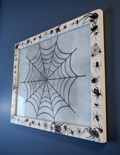 10 x 8" wall hanging arachnids picture photo frame. Portrait landscape. White wooden spiders unique home decor house accent gothic gift - Oh My Gothness