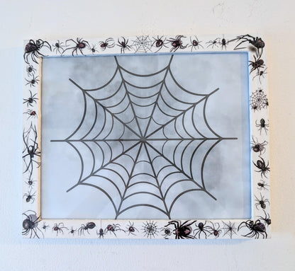 10 x 8" wall hanging arachnids picture photo frame. Portrait landscape. White wooden spiders unique home decor house accent gothic gift - Oh My Gothness
