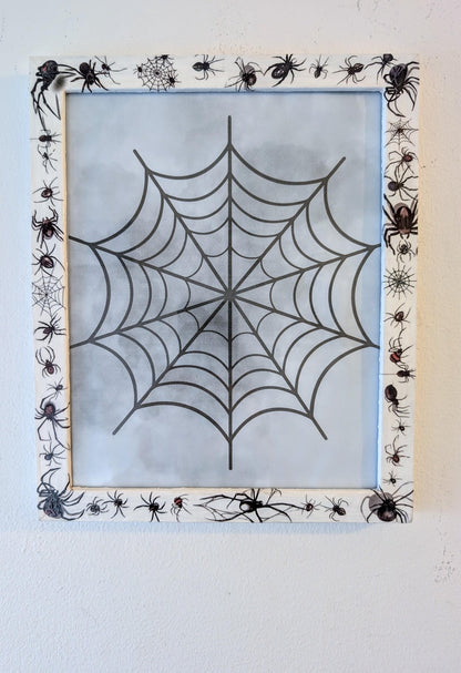 10 x 8" wall hanging arachnids picture photo frame. Portrait landscape. White wooden spiders unique home decor house accent gothic gift - Oh My Gothness