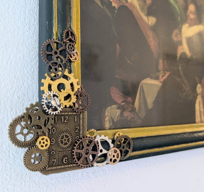12 x 10" Landscape Picture Frame in Green and Gold - Stempunk inspired Home Decor - Oh My Gothness