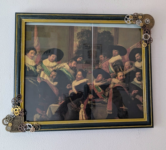 12 x 10" Landscape Picture Frame in Green and Gold - Stempunk inspired Home Decor - Oh My Gothness