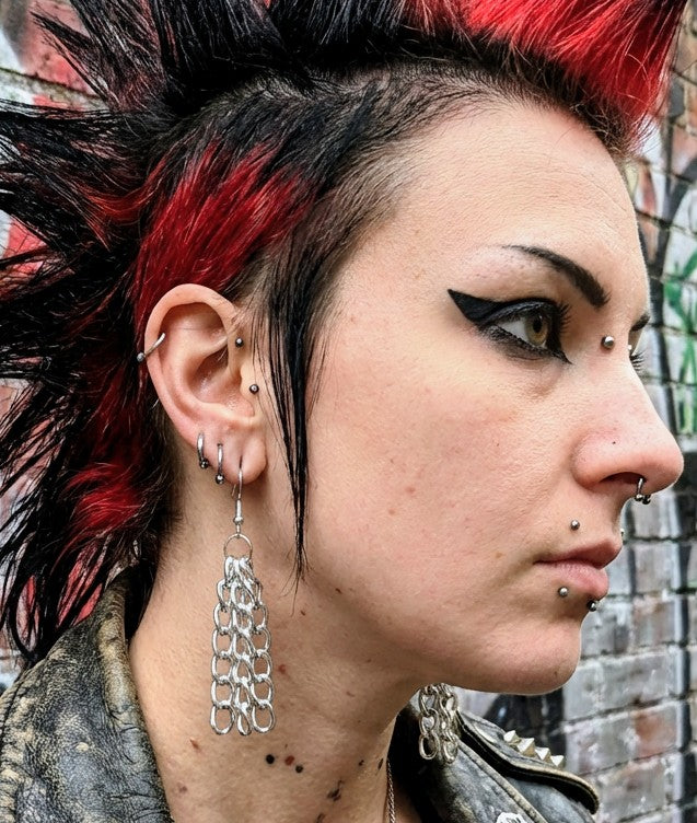 Handmade Dangle Chain Earrings Silver tone Metal Punk Girl Teen Gift
