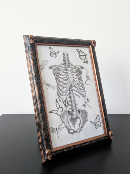 Gothic Inspired A4 12" x 8" Picture Frame Art Display Distressed Black and Copper With Skulls Home Decor Gift