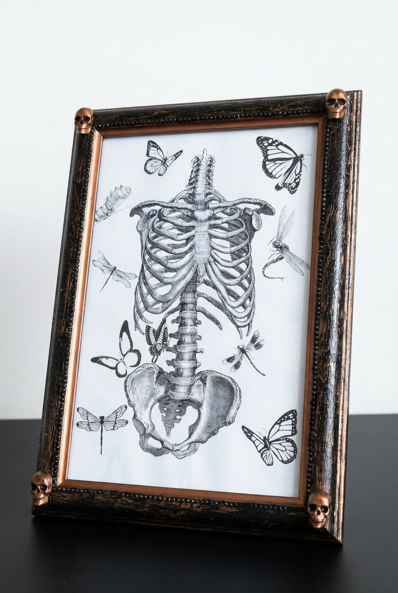 Gothic Inspired A4 12" x 8" Picture Frame Art Display Distressed Black and Copper With Skulls Home Decor Gift