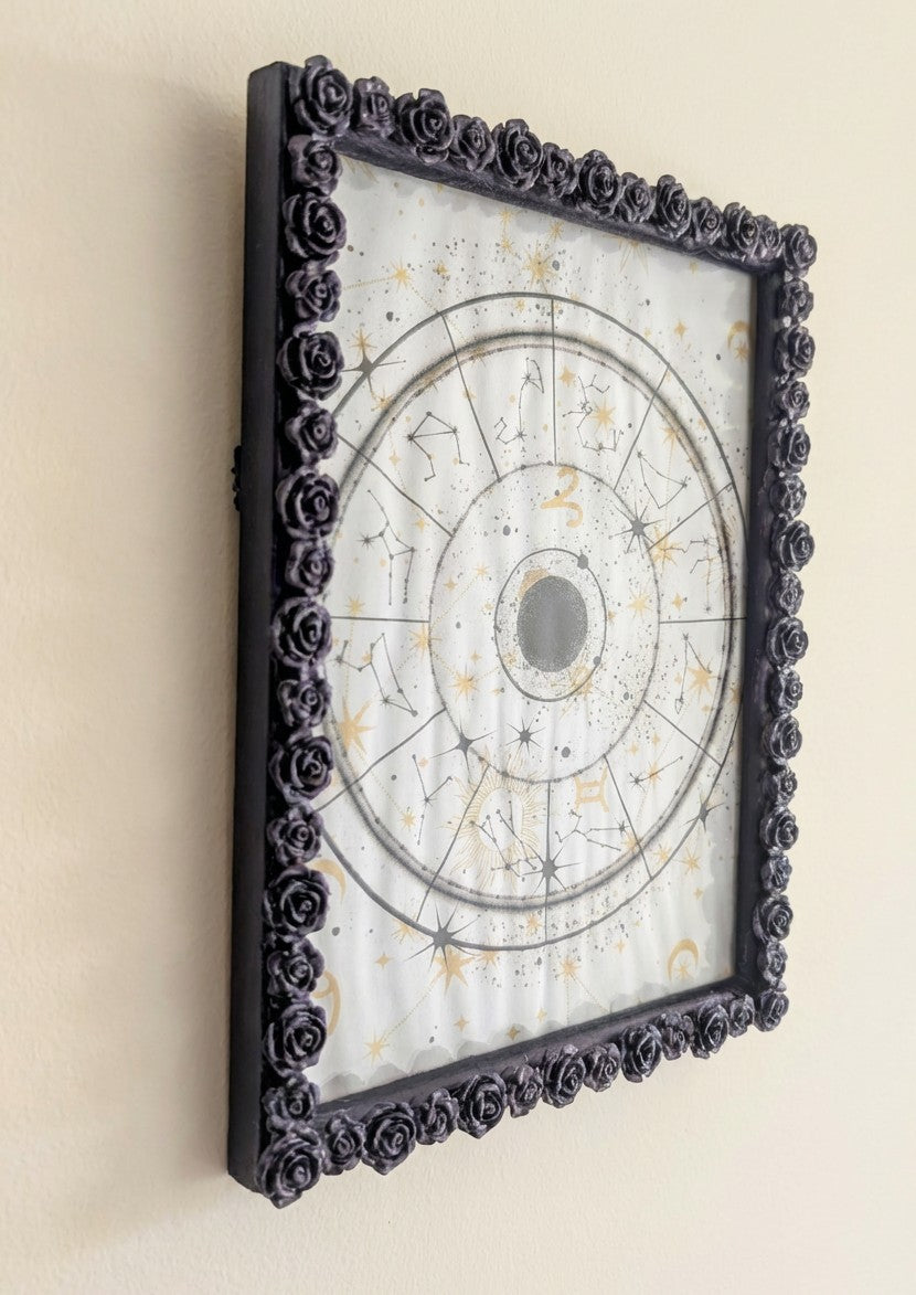 5 x 7" Portrait Wall Hanging Picture Frame. Purple Roses Romantic Gothic House Decor Gift