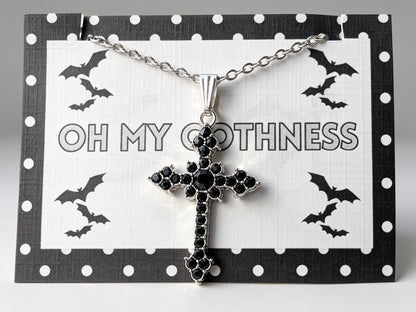 Handmade Black Diamante Crucifix Pendant Necklace / Chain