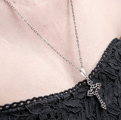Handmade Black Diamante Crucifix Pendant Necklace / Chain