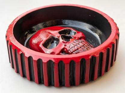 Hand cast and Painted Black and Red Chunky Skull Round Jewellery Trinket Dish