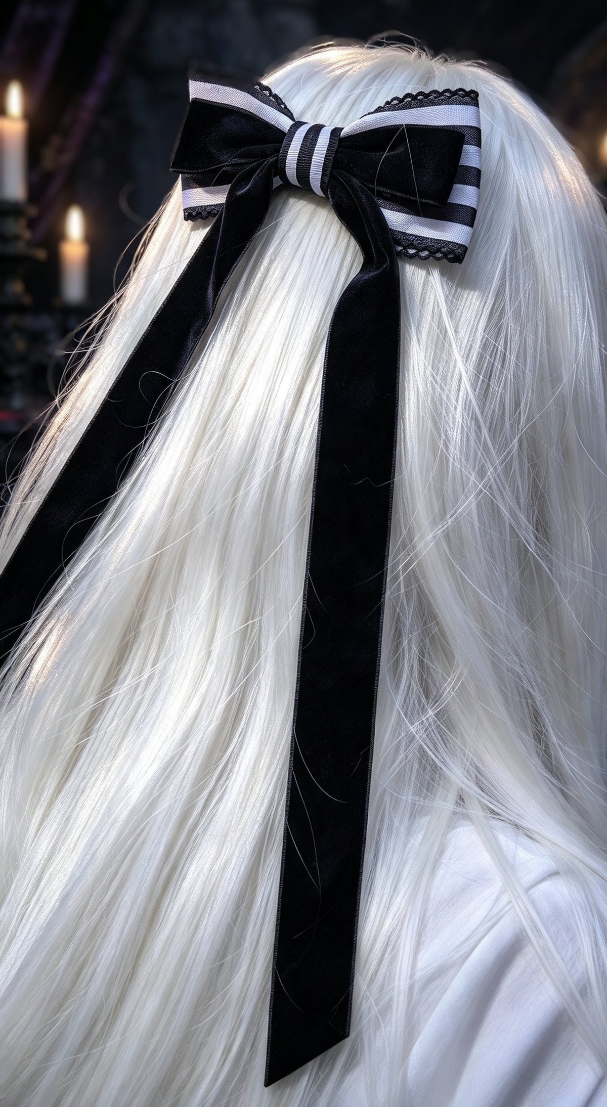 Dark Romance Layered Hair Bow Comb with Long Velvet Streamers - Gothic Hair Accessory