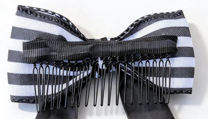 Dark Romance Layered Hair Bow Comb with Long Velvet Streamers - Gothic Hair Accessory