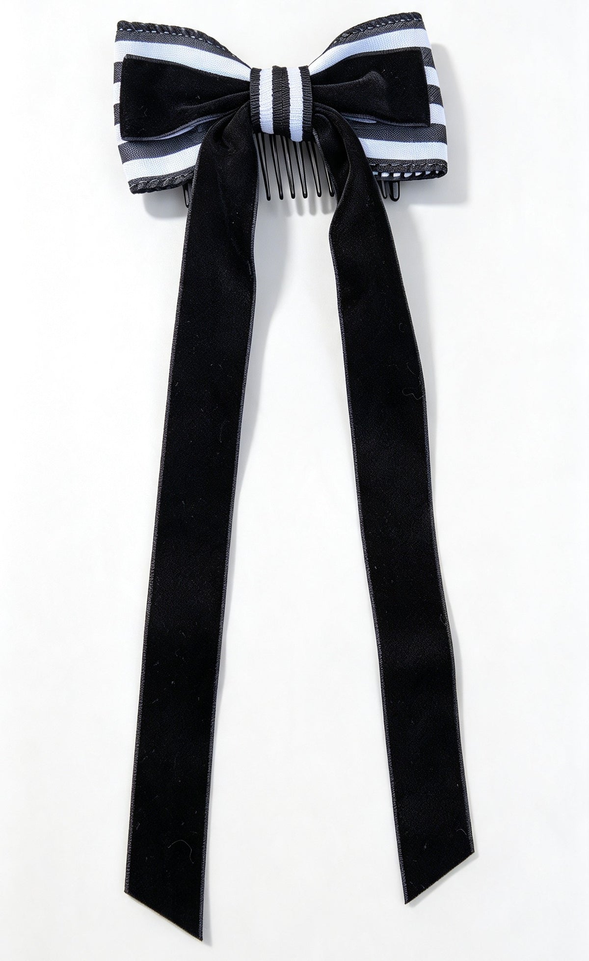 Dark Romance Layered Hair Bow Comb with Long Velvet Streamers - Gothic Hair Accessory